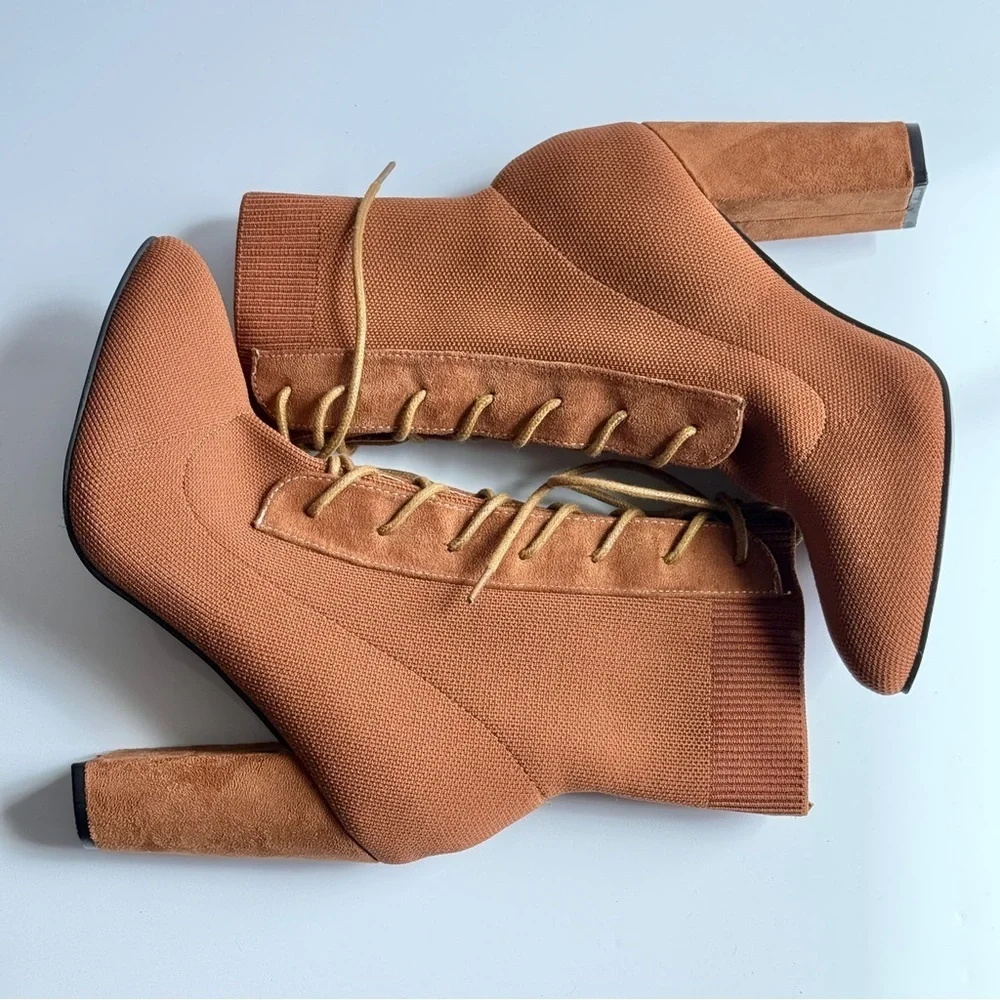 Cuccoo Sock Boots Brown Minimalist Knit Chunky Boot Size 7